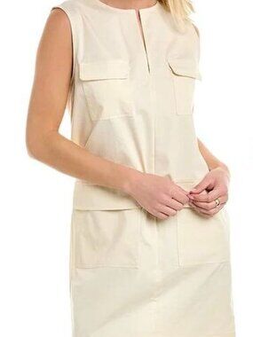 Theory Utilitarian Dr Chino Ivory Cotton Sleeveless Shift Dress Size 8